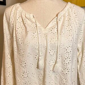 J jill cream lace peasant shirt split neck cotton size L